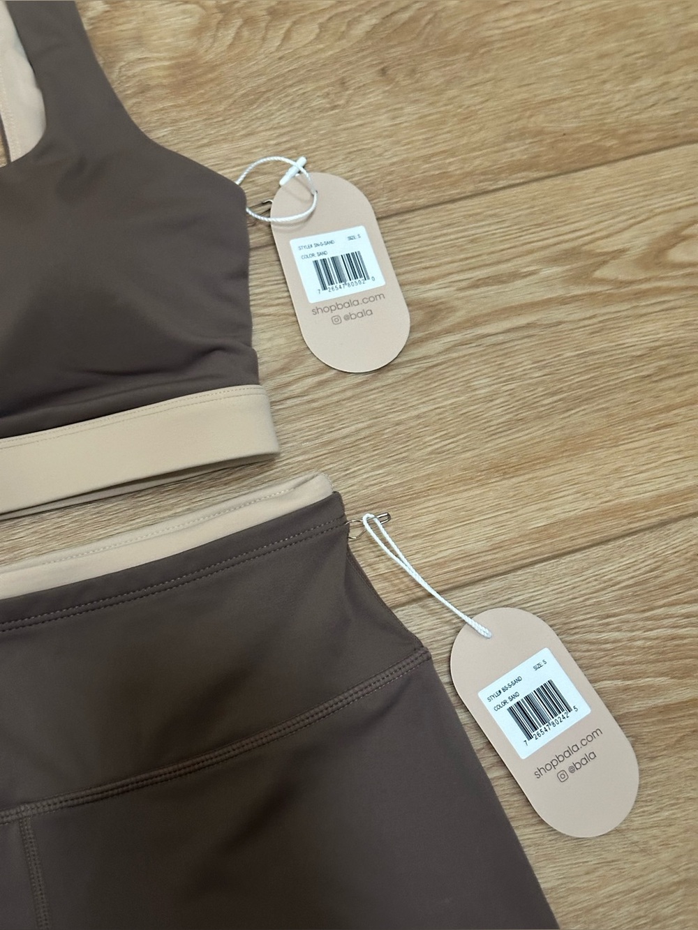 Bala Brown Bikini Set with Beige Trim biker shorts set